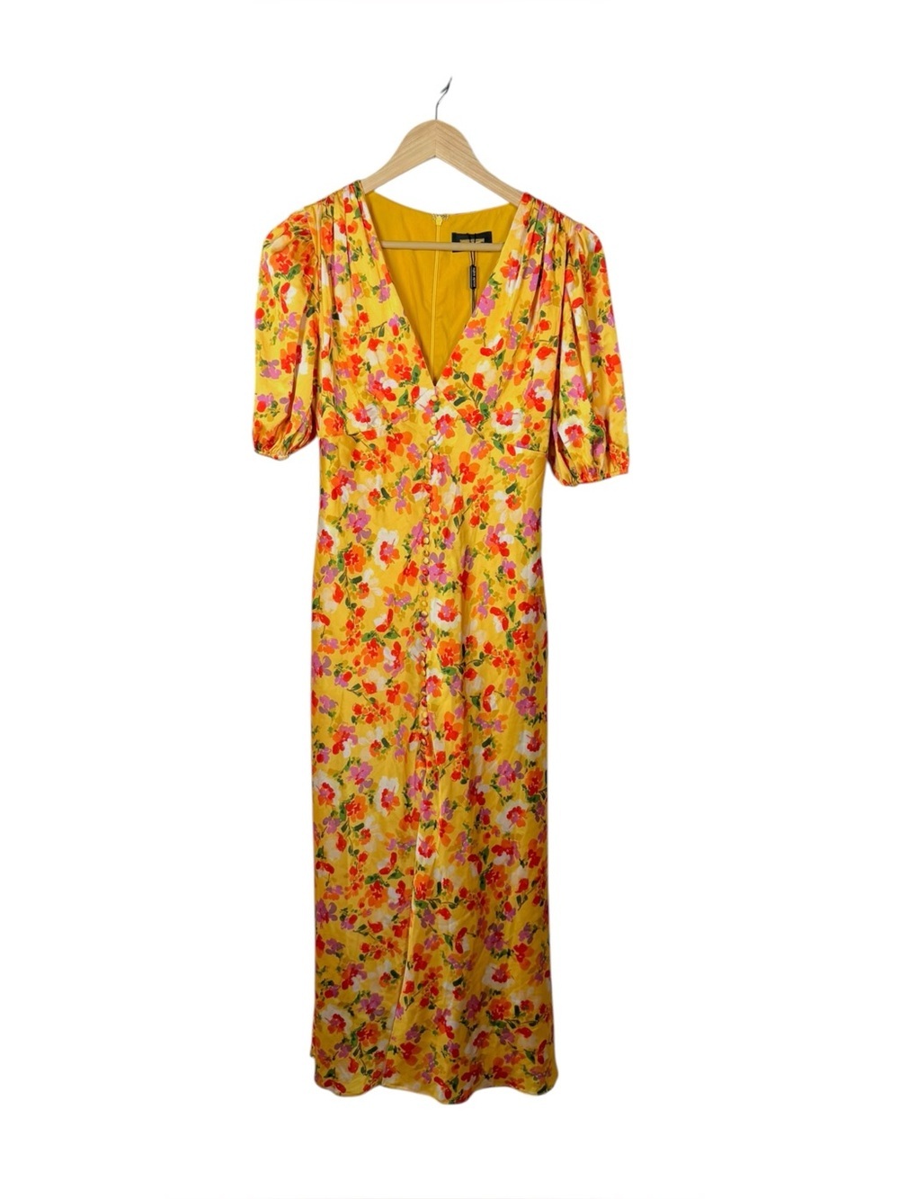 Alexia Admor Lorelai Floral Satin Maxi Dress Puff Sleeve Size 2 NWT
